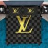 Louis Vuitton Customized Logo Brand Bedding Set Luxury Bedspread Bedroom Home Decor