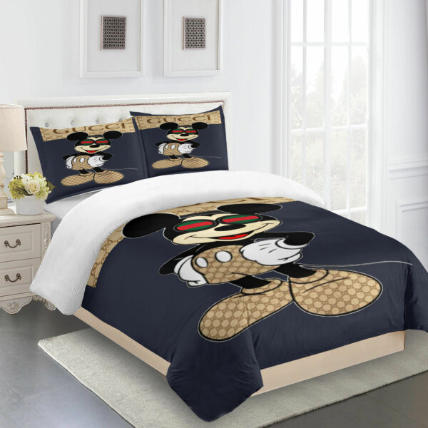 Gucci Micky Mous Blue Kids Logo Brand Bedding Set Home Decor Bedspread Bedroom Luxury