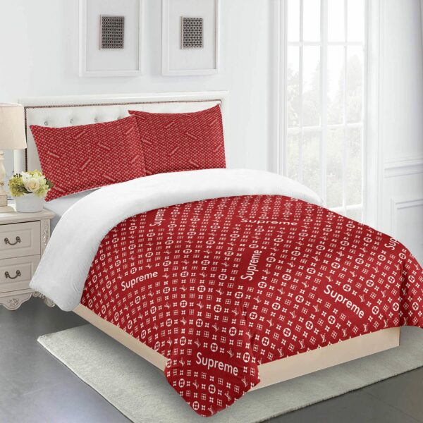 Fullred Supreme Louis Vuitton Logo Brand Bedding Set Home Decor Bedspread Luxury Bedroom