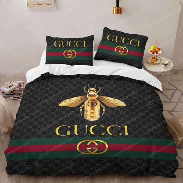 Gucci Bee Logo Brand Bedding Set Bedroom Home Decor Bedspread Luxury