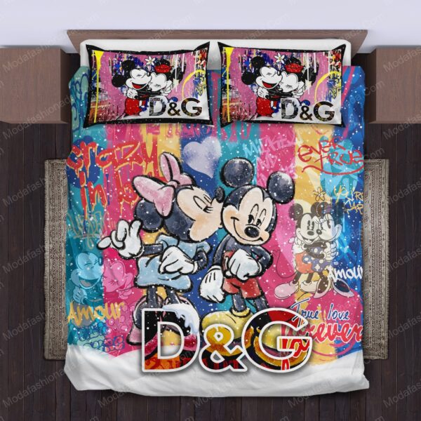 Dolce & Gabbana Mickey Logo Brand Bedding Set Bedspread Home Decor Luxury Bedroom