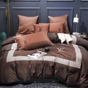 Louis Vuitton Brown Louis Vuitton Logo Brand Bedding Set Home Decor Luxury Bedspread Bedroom