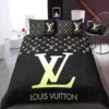 Louis Vuitton Black Louis Vuitton Logo Brand Bedding Set Luxury Bedroom Home Decor Bedspread