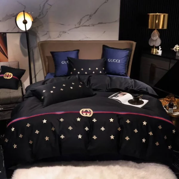 Gucci Star Bee Logo Brand Bedding Set Bedspread Home Decor Luxury Bedroom