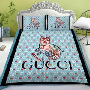 Gucci Cat Logo Brand Bedding Set Bedroom Bedspread Home Decor Luxury