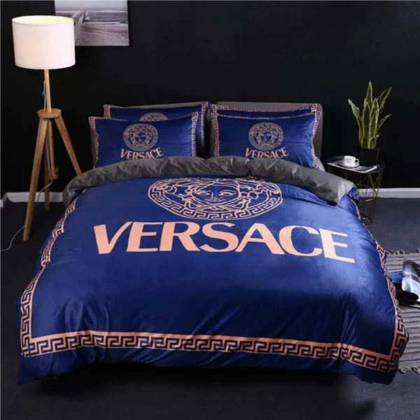 Gianni Versace Blue Logo Brand Bedding Set Bedspread Luxury Bedroom Home Decor
