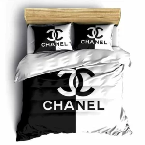 Chanel Black White Logo Brand Bedding Set Bedroom Bedspread Luxury Home Decor