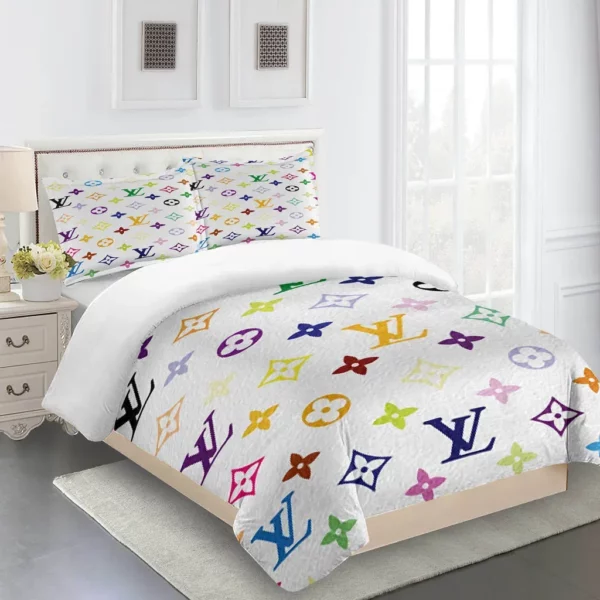 Louis Vuitton Logo Brand Bedding Set Luxury Bedspread Bedroom Home Decor