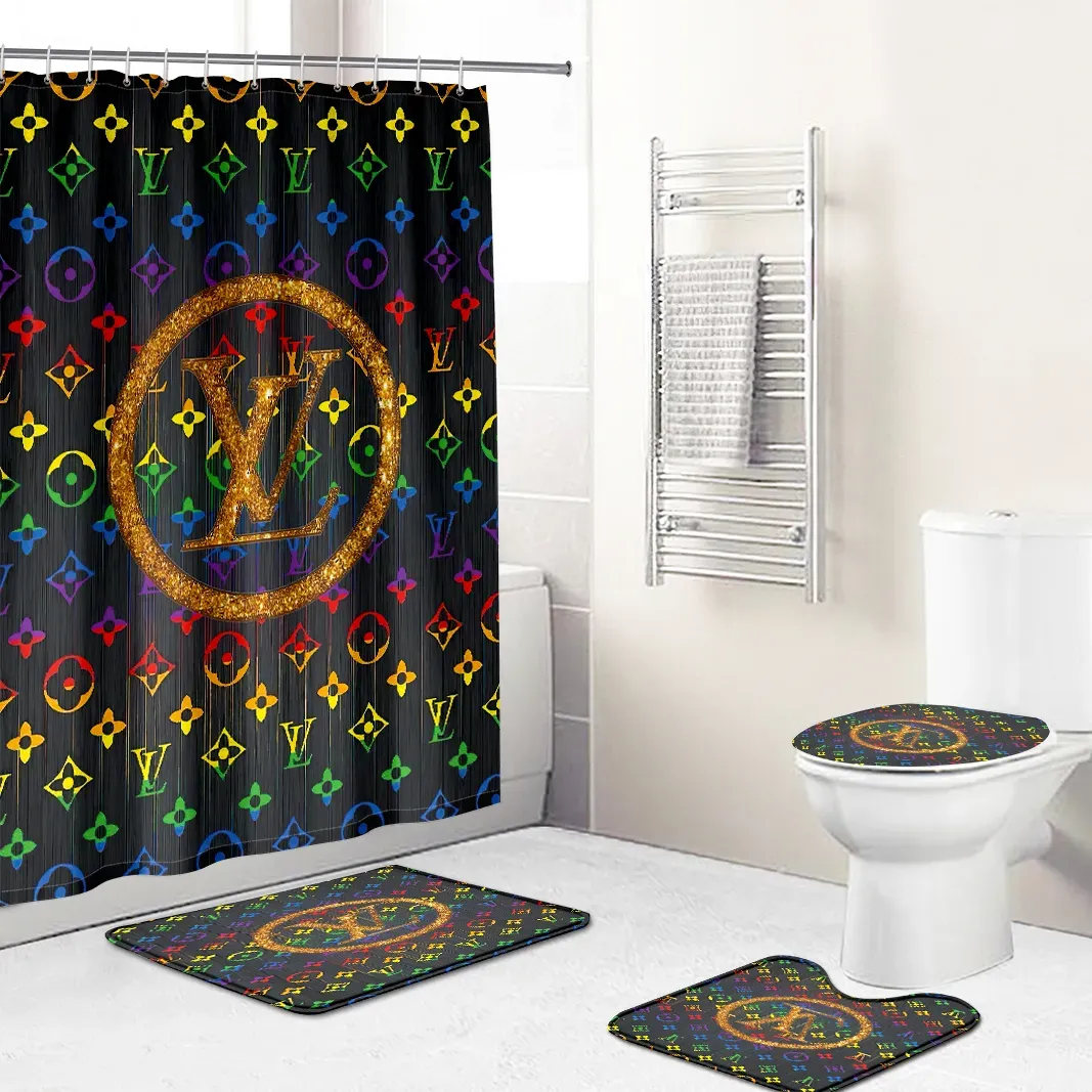 Louis Vitton Rainbow Colors Full Bathroom Set Bath Mat Hypebeast Luxury Fashion Brand Home Decor