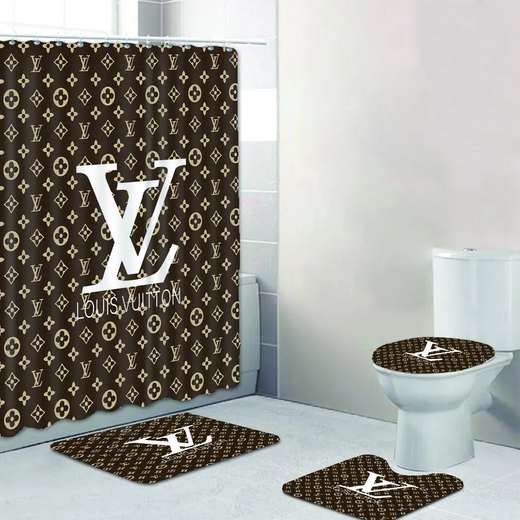 Louis Vitton Brown Whitefull Bathroom Set Luxury Fashion Brand Hypebeast Home Decor Bath Mat