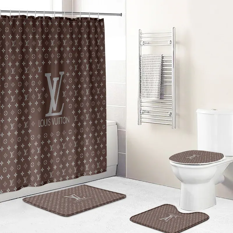 Louis Vitton Brownbeige Full Bathroom Set Home Decor Hypebeast Luxury Fashion Brand Bath Mat