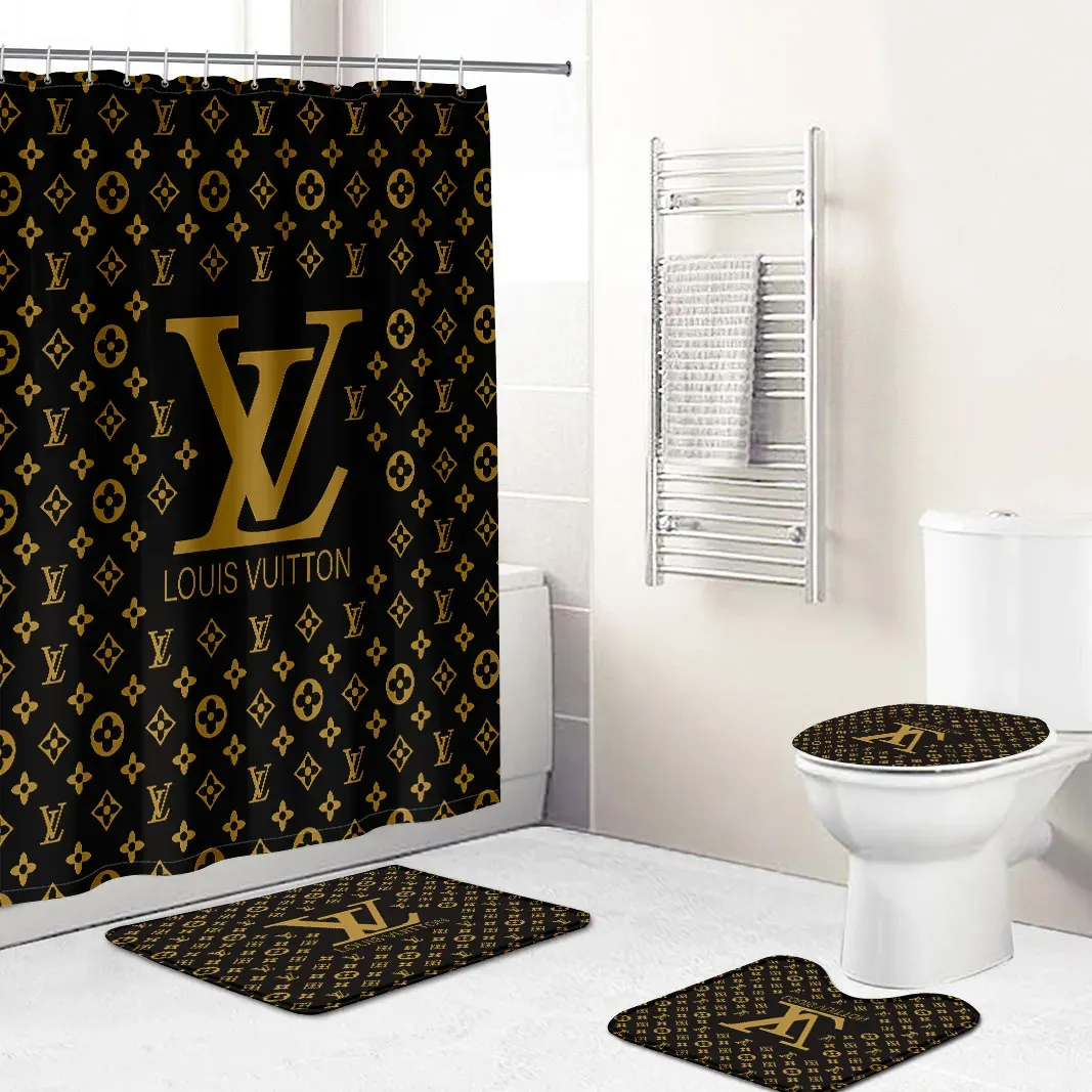 Louis Vitton Brown And Gold Yellowfull Bathroom Set Bath Mat Home Decor Luxury Fashion Brand Hypebeast
