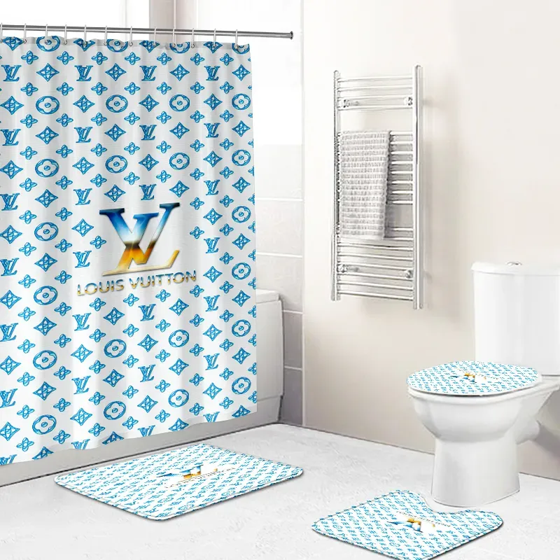 Louis Vitton Blue Sea Full Bathroom Set Luxury Fashion Brand Home Decor Bath Mat Hypebeast