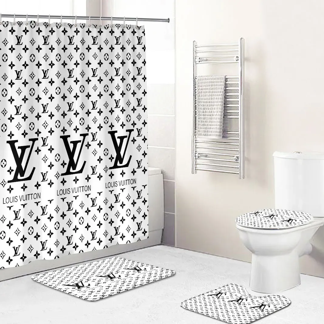 Louis Vitton Black And Whitefull Bathroom Set Bath Mat Hypebeast Home Decor Luxury Fashion Brand