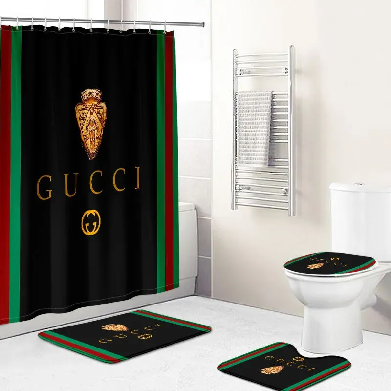 Gucci Black Green Red Full Bathroom Set Bath Mat Home Decor Hypebeast Luxury Fashion Brand