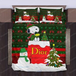 Snoopy Dog Dior Logo Brand Bedding Set Bedspread Luxury Bedroom Home Decor