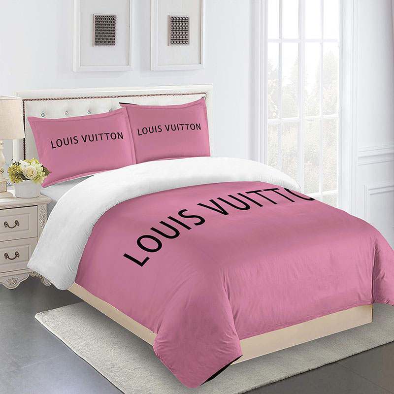 Dark Pink Louis Vuitton Logo Brand Bedding Set Home Decor Bedroom Luxury Bedspread