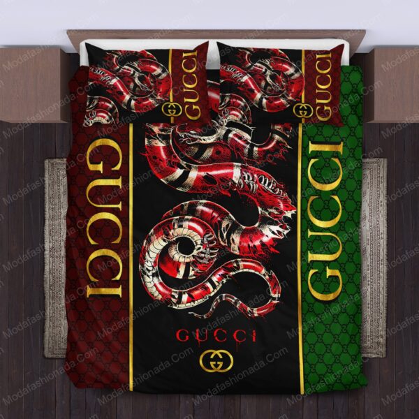 Gucci Snake Logo Brand Bedding Set Bedspread Luxury Home Decor Bedroom