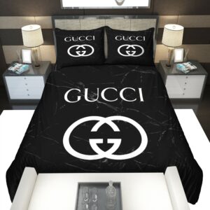 Gucci Black Marble Marmor Logo Brand Bedding Set Bedspread Bedroom Luxury Home Decor
