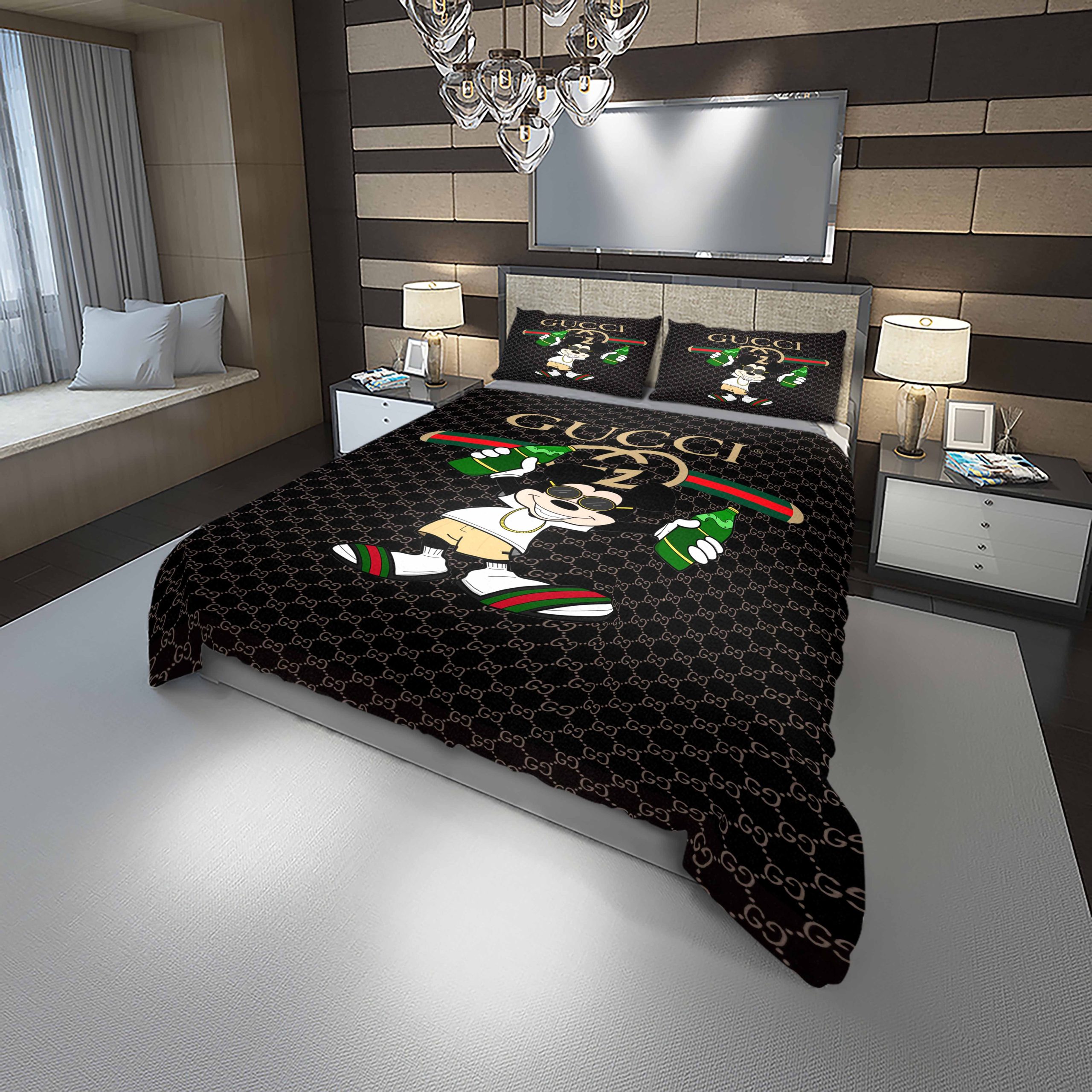 Gucci Logo Brand Bedding Set Bedspread Bedroom Home Decor Luxury