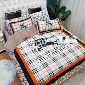 Burberry Logo Brand Bedding Set Bedspread Home Decor Bedroom Luxury
