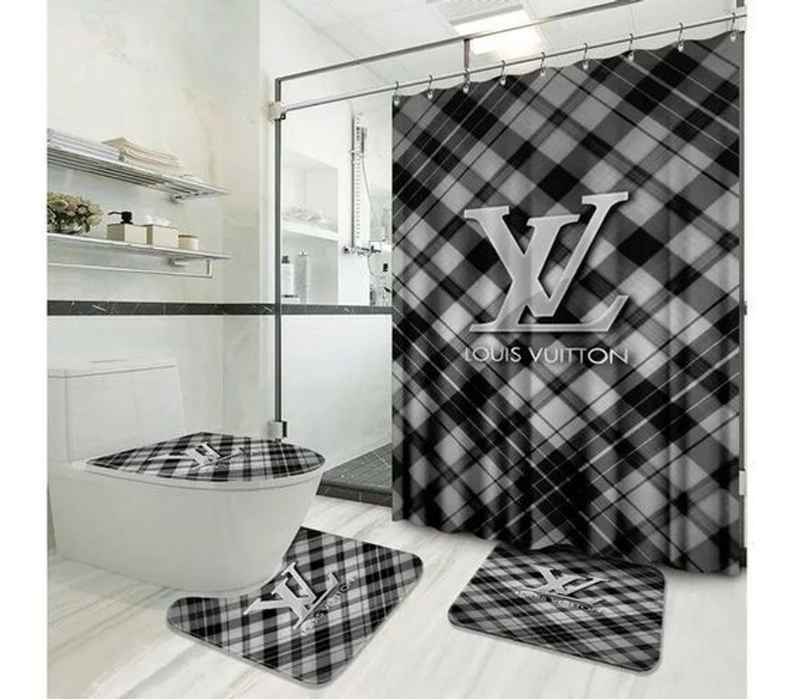Louis Vuitton Lv Grey Bathroom Set Luxury Fashion Brand Bath Mat Home Decor Hypebeast