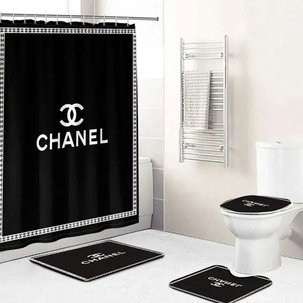 Chanel Black White Bathroom Set Luxury Fashion Brand Home Decor Hypebeast Bath Mat