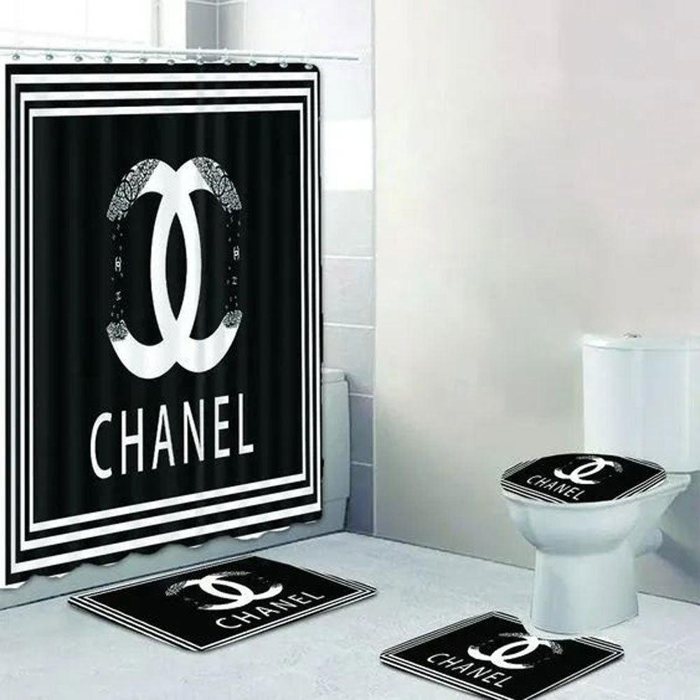 Chanel Black White Bathroom Set Home Decor Luxury Fashion Brand Hypebeast Bath Mat