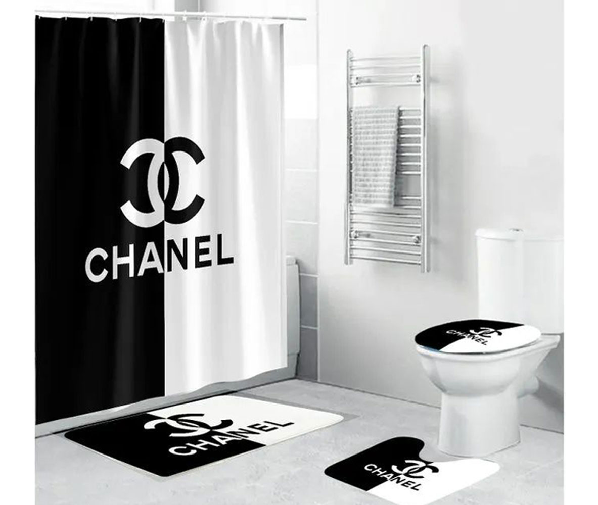 Chanel Black White Bathroom Set Home Decor Bath Mat Luxury Fashion Brand Hypebeast