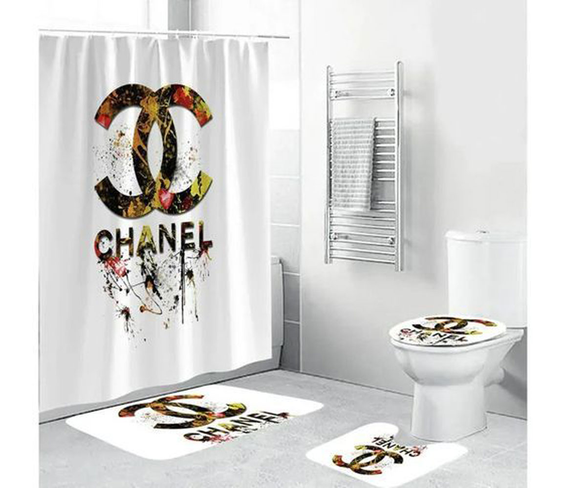 Chanel White Colorful Bathroom Set Bath Mat Hypebeast Luxury Fashion Brand Home Decor