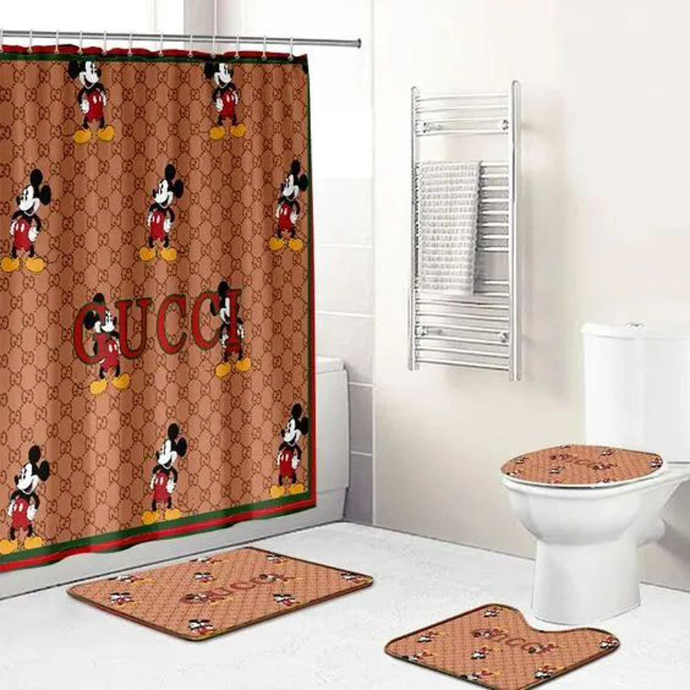 Gucci Mickey Mouse Disney Bathroom Set Luxury Fashion Brand Bath Mat Hypebeast Home Decor