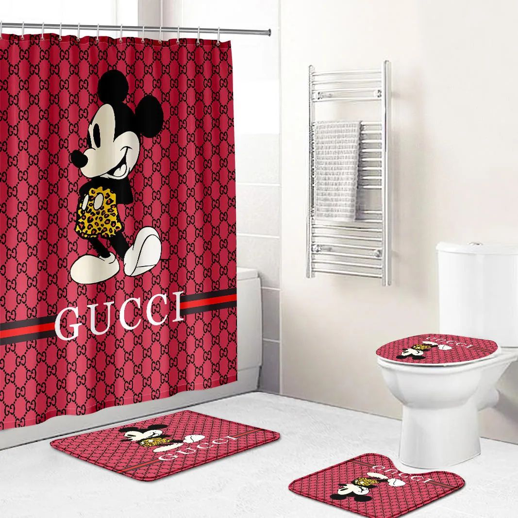 Gucci Mickey Mouse Disney Bathroom Set Luxury Fashion Brand Bath Mat Home Decor Hypebeast