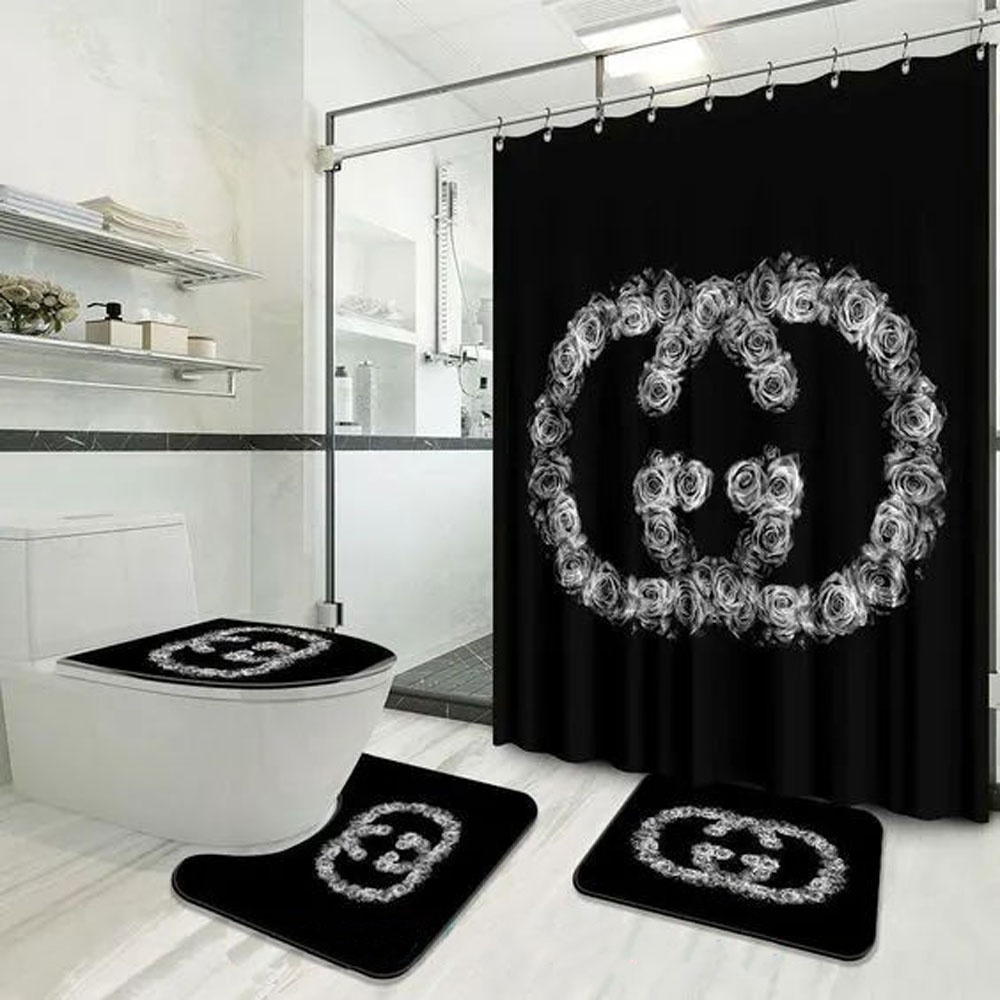 Gucci Black Flower Bathroom Set Home Decor Luxury Fashion Brand Bath Mat Hypebeast