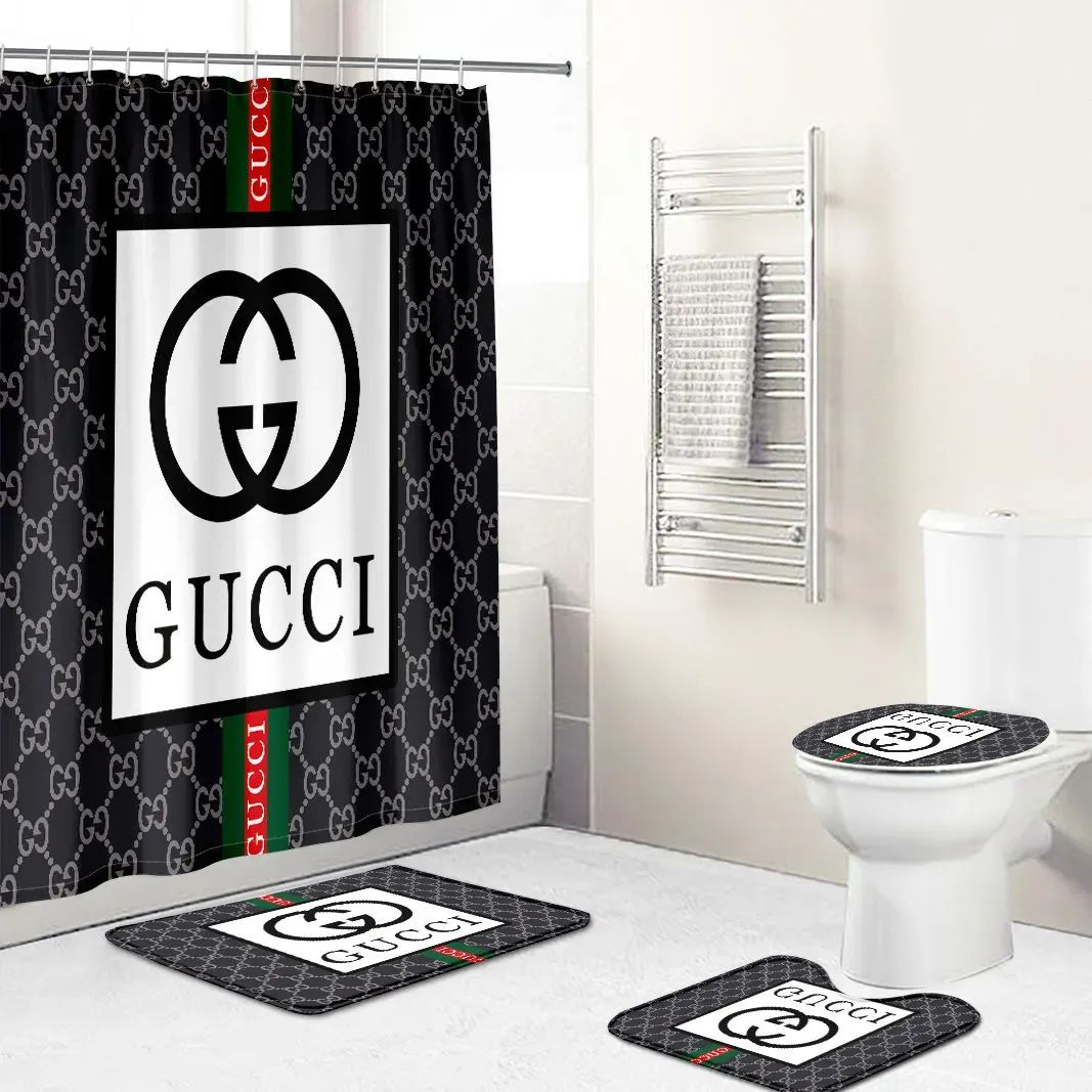 Gucci Stripe Bathroom Set Luxury Fashion Brand Hypebeast Bath Mat Home Decor