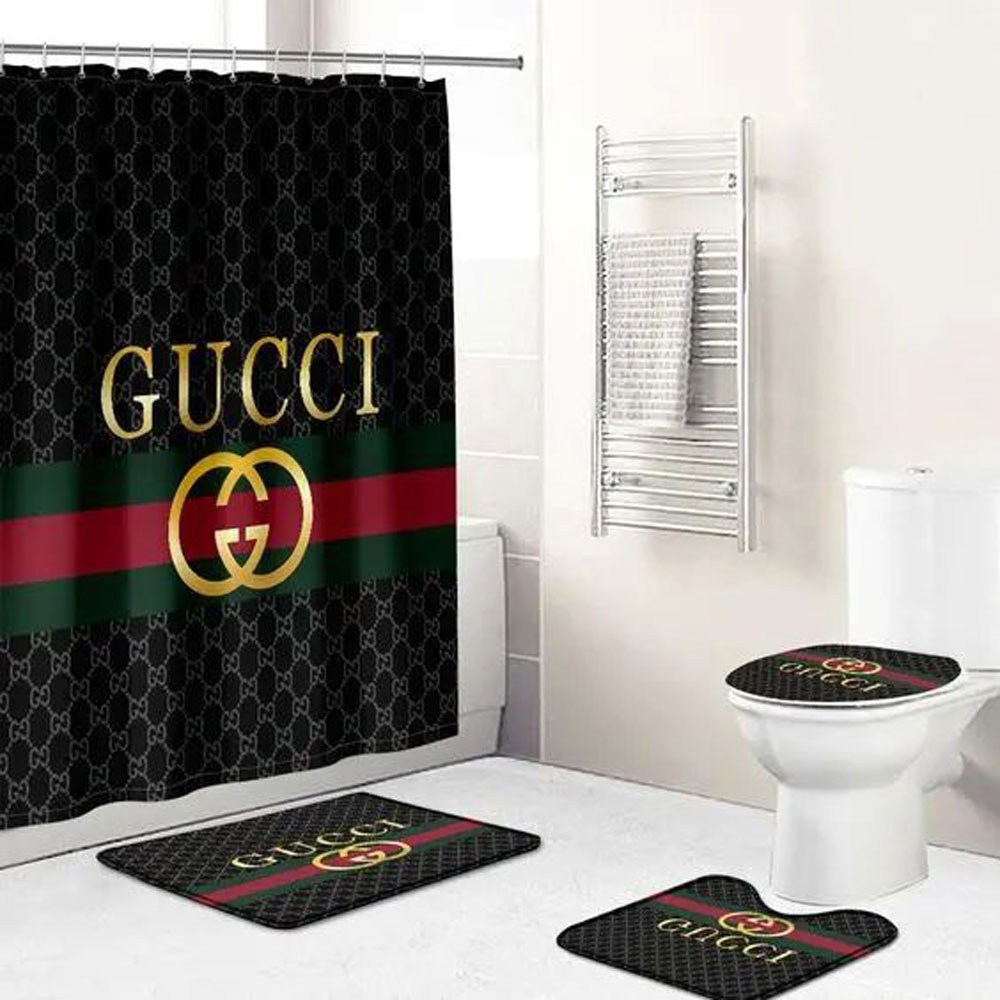 Gucci Stripe Bathroom Set Luxury Fashion Brand Hypebeast Bath Mat Home Decor