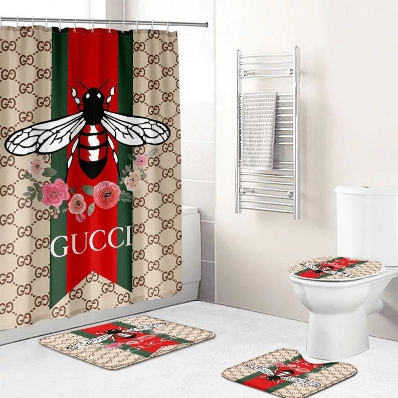 Gucci Bee Flower Bathroom Set Hypebeast Home Decor Bath Mat Luxury Fashion Brand