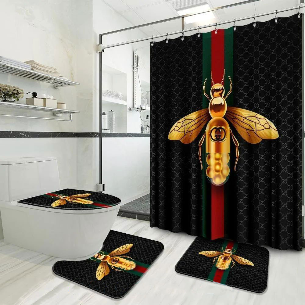 Gucci Black Bee Bathroom Set Luxury Fashion Brand Bath Mat Home Decor Hypebeast