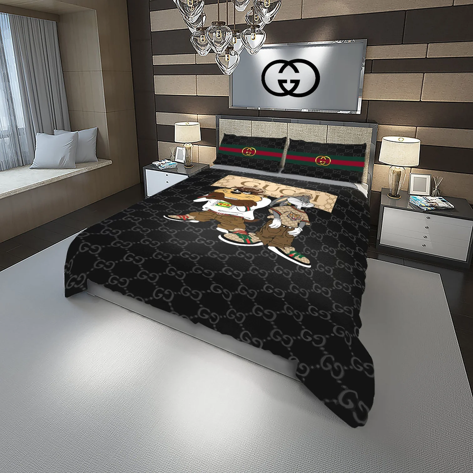 Gucci Bugs Bunny Logo Brand Bedding Set Bedspread Bedroom Luxury Home Decor