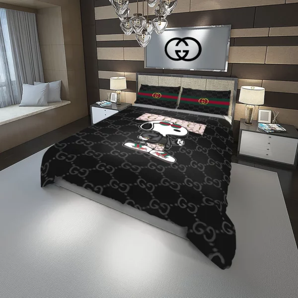 Gucci Snoopy Logo Brand Bedding Set Bedroom Bedspread Luxury Home Decor