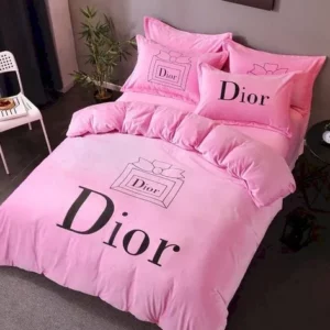 Dior Pinky Logo Brand Bedding Set Bedspread Bedroom Luxury Home Decor