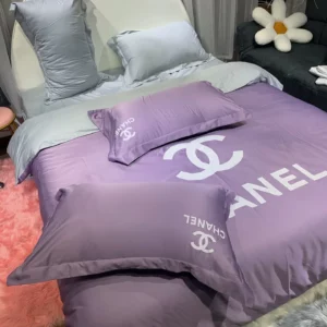 Chanel Violet Logo Brand Bedding Set Luxury Home Decor Bedroom Bedspread