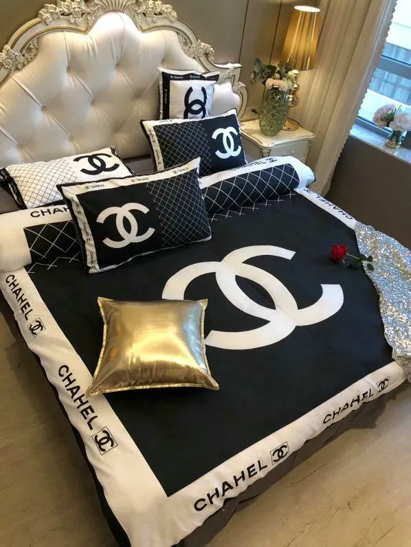 Chanel Logo Brand Bedding Set Home Decor Luxury Bedroom Bedspread