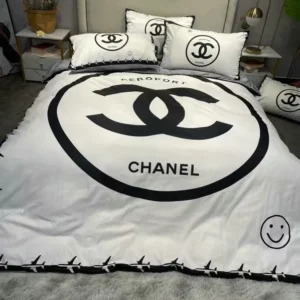 Chanel White Logo Brand Bedding Set Bedroom Bedspread Home Decor Luxury