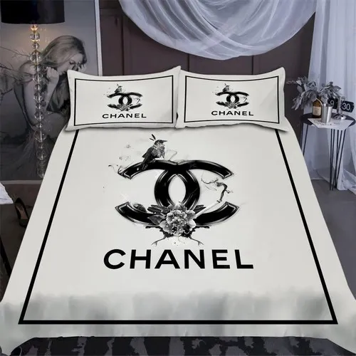 Chanel Flowers Bird Logo Brand Bedding Set Bedspread Home Decor Luxury Bedroom