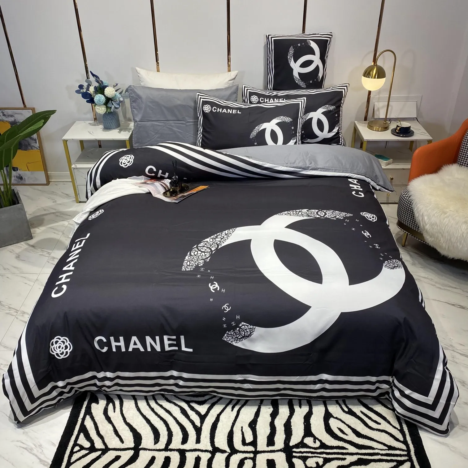 Chanel Logo Brand Bedding Set Bedroom Bedspread Luxury Home Decor