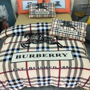 Burberry Logo Brand Bedding Set Luxury Bedspread Bedroom Home Decor