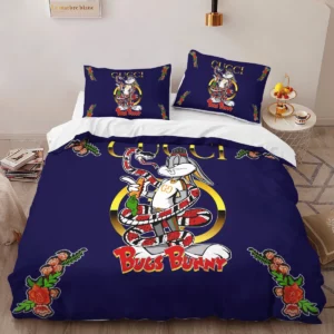 Gucci Bugs Bunny Louis Vuitton Logo Brand Bedding Set Bedspread Bedroom Luxury Home Decor