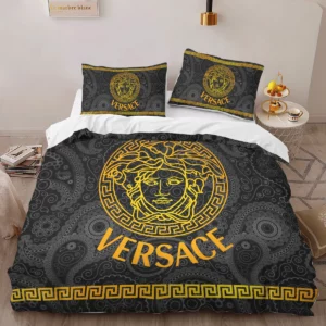 Versace Black Golden Louis Vuitton Logo Brand Bedding Set Bedroom Home Decor Luxury Bedspread