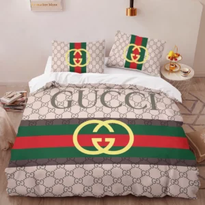 Gucci Brown Logo Brand Bedding Set Bedspread Home Decor Bedroom Luxury