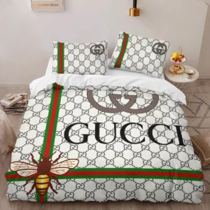 Gucci Bee Logo Brand Bedding Set Home Decor Bedspread Bedroom Luxury